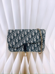(尖沙咀門市💖) Dior saddle woc / wallet on chain (blue oblique) 鏈條包