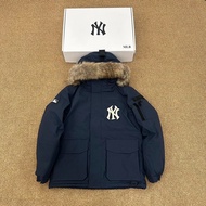 MLB Generation Down Jacket Navy Blue Mouse Style MLB Goose Down with Fur Collar Cargo Down Jacket