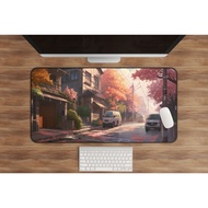 Anime Desk Mat with Lofi Aesthetic - Japanese Village in Autumn - Extra Large Gaming Mousepad - Custom and Cute Desk Mat