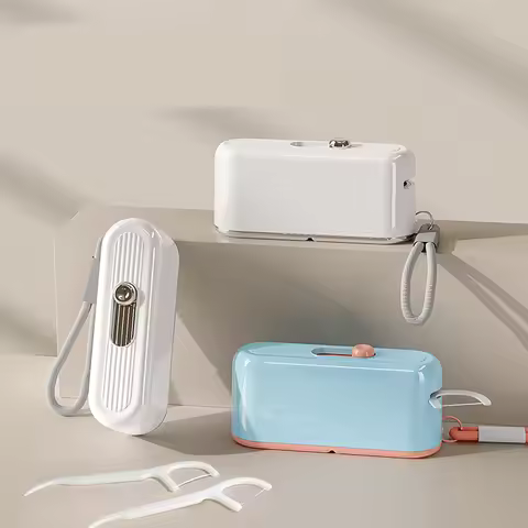 Color-blocking Dental Floss Case, Automatic Pop-up, Portable, Mini Toothpick Floss Stick Storage Box