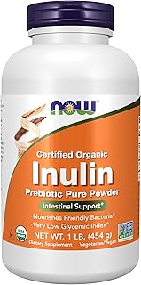 NOW Supplements, Inulin Prebiotic Pure Powder, Certified Organic, Non-GMO Project Verified, Intestin