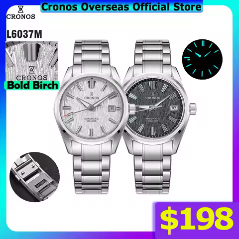 Cronos Men Watch 39mm Automatic Wristwatches White Birch Dial Solid Links Sapphire 10 ATM L6037M