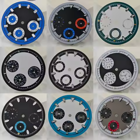 29.5mm VK63 Panda Dial Gem-Set Watch Face No logo Green Lume Suitable For Seiko Quartz Movement Case