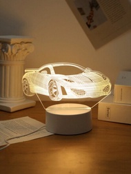 1 件跑車圖案 3d 壓克力小夜燈,賽車元素圖案桌面 Led 裝飾燈,臥室床頭 Led 氣氛燈