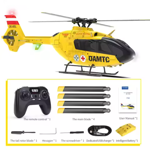 YXZNRC F06 2.4G 6CH 1:36 EC135 Scale Yellow Fuselage Flybarless RC Helicopter RTF Version