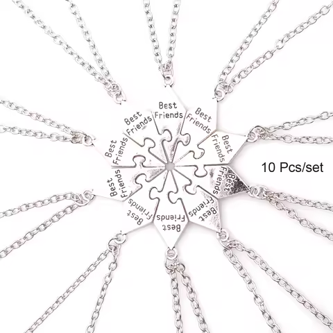 10 Pcs/Set Best Friends Necklace Creative Pentagram Pendant Alloy Accessories Friendship Necklace BF
