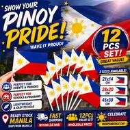 12pcs Philippine Flag with Stick Philippine Flaglet for Philippine Independence Day and National Day