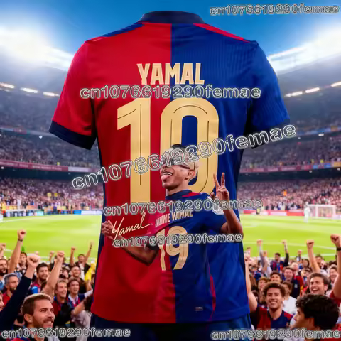 Barcelona Lamine Yamal #10 Soccer Jersey, Red-Blue Split Design with Stadium Print, Breathable Footb