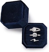 Woodten Velvet 3 Slots Jewelry Ring Box Octagon Engagement Wedding Ring Box Bridal Photo Ring Triple