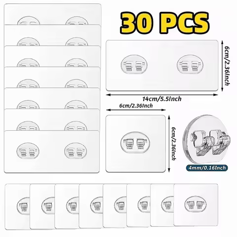 30 Pack Adhesive Hook Stickers Strong Adhesive Wall Hooks Shower Adhesive Replacement No Drilling Ad