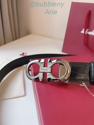 FERRAGAMO 菲拉格慕 Gancini 35mm 皮帶 黑色 銀色