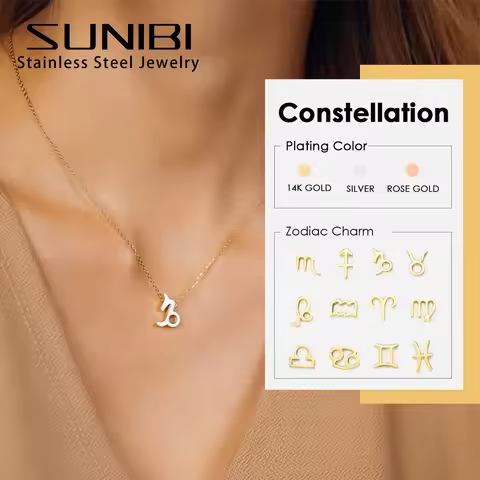New Stainless Steel Pendant Necklace for Women 12 Horoscope Zodiac Sign Aries 12 Constellations Neck