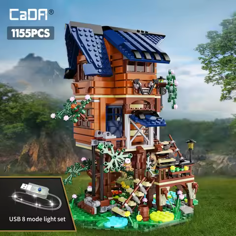 1155 Pcs Cada forest Four Seasons Tree House Architecture Building Blocks LED Light Friends Home Dec