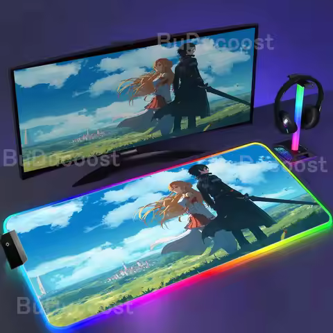 New Sword Art Online RGB LED Light Led Large MousePad Anime Keyboard Desk Mat Kirito XXL Room Carpet
