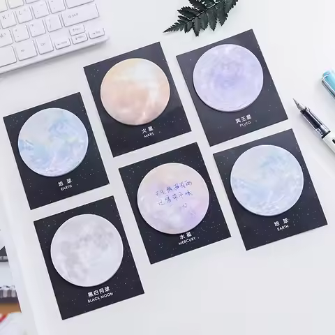 6pcs/lot Stationery Creative Planet Series Sticky Notes Round Tearable Notes Small Book Office Notes