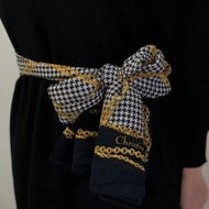 【 日本直送 名牌中古包 】Christian Dior 克裡斯汀‧迪奧 絲巾 黑色 白色 100% 絲綢 格紋 hrv56r