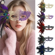 IP Elegant Feather Masquerade Mask for Women - Venetian Antique Mardi Gras Masks with Feather for Wo