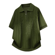 Baju Half Zipper Old Money Style Half Zipper Striped Loose Knit POLO Shirt