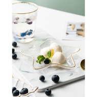 Carnival selling❏Shell Designs Clear Glass Plates Gold-Rimmed Dessert Plates Glassware Tableware