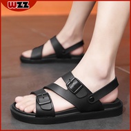 WZZ Readystock Male Sandals Luxury Men PU Leather Sandals Summer Beach Shoes
