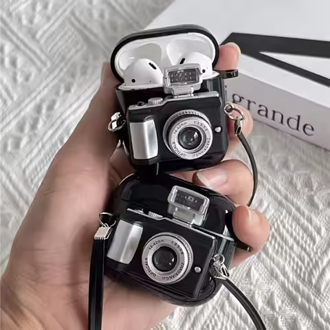Vintage Camera Earphone Case with Strap for Apple Airpods Pro 2 3 1 Soft Headphone Cover for AirPod 