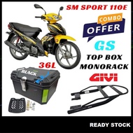 (SM SPORT 110E) GIVI/RAPIDO Monorack+GS 36L Kotak Petak Motosikal Top Box Motorcycle Accessories