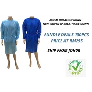 [SHIP FROM JOHOR] 45 / 42g PPE non-woven Isolation Gown, PPE SURGICAL GOWN, approved by kkm, in