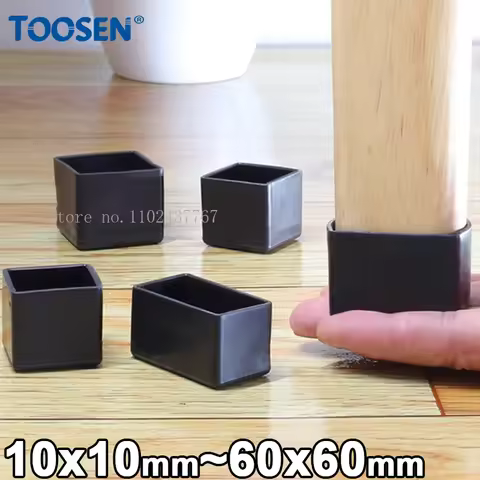 Square Silicone Chair Leg Caps Black Table Foot Leveling Non-slip Dust Cover 10x10mm~60x60mm