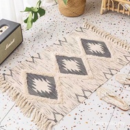 60x90cm Retro Bohemian Hand Woven Cotton Linen Carpet Printed Rugs Tassel Bedside Rug Geometric Floo