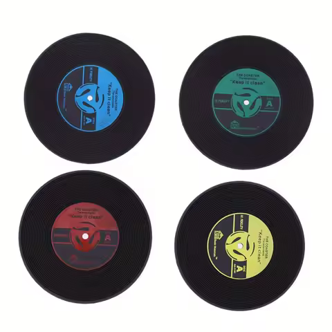 4pcs Record Coaster Water Coaster Beverage Coaster Music Party Coaster Retro Coaster Tea Cup Table M