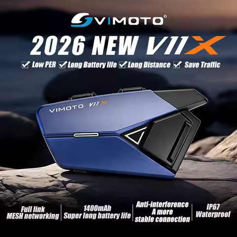 Vimoto V11X Motorcycle Helmet Bluetooth Headset MESH Intercom AI Noise Reduction 16 Riders IP67 Wate