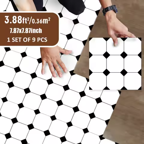 9PCS Scandinavian Style Self-adhesive Waterproof Floor Stickers Home Decoration Black & White Printe