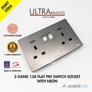 reTouch Ultra Rimless 2 Gang 13A Flat Pin Frameless Switch Socket With Neon SIRIM Approved [GRAY]