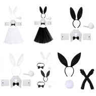 Fir Easter Bunny Costume Set Bunny Cosplay Headband Tail Collar Gloves Bowtie Cuff