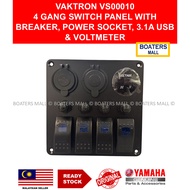 VAKTRON VS00010 4 GANG SWITCH PANEL WITH BREAKER, POWER SOCKET, 3.1A USB & VOLTMETER