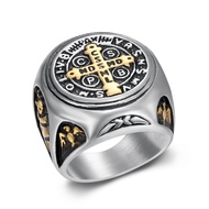 St Benedict Exorcism Men's Ring Stainless Steel Catholic Roman Cross Protection Ghost