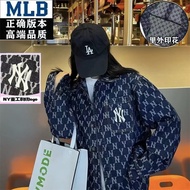 MLB Fold-over Collar Long Sleeve Denim Shirt NY Vintage Jacket for Men and Women Casual Top