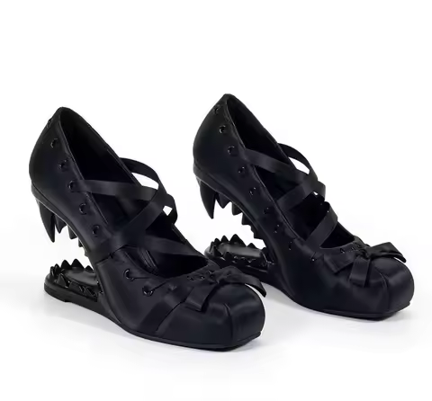 2026Summer New Satin Ballet Tiger Teeth High Heel Sandals Thick High Heel Party High Heel Women's Sh