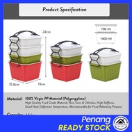 Wecareyou20 Elianware 2/3/4 Tier Microwaveable Square Tiffin Food Carrier Bekas Makan Mangkuk Tingka