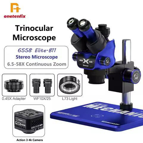 MECHANIC 6558 Elite-B11 Trinocular Microscope 6.5-58X Continuous Zoom Stereo Microscope WF10X/25mm E