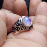 Cincin batu biduri bulan kristal 10mm asli natural / moonstone biduri laut ceylon srilanka