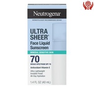 Neutrogena Ultra Sheer SPF 70 液態面部防曬露，輕透妝感面部防曬護理，40毫升 (新舊包裝隨機發貨)