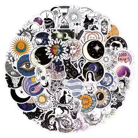 62Pcs Astrology Zodiac Graffiti Stickers Set Waterproof Mystical Celestial Decals for Laptop Phone C
