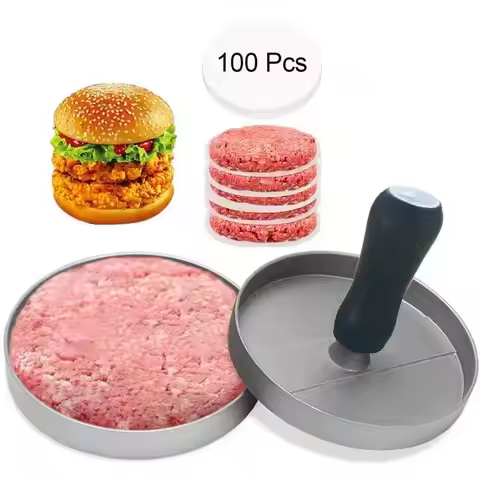 Hamburger Press Patty Maker Burger Press Burger Smasher Mold with 100 Wax Patty Paper, Sausage Patti