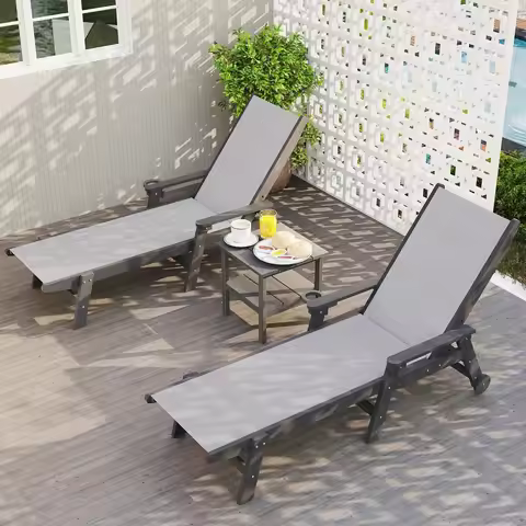 Outdoor Pool Lounge Chairs Set of 2, HDPE Patio Lounge Chair with Wheels, Chaise Lounge Chair for Po
