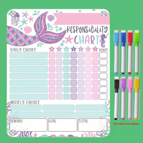 1pc Magnetic Chore Chart-Reusable behavior chart，Good Behavior and Responsibility Checklist，Mermaid 