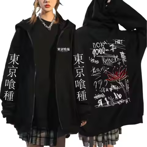 Japanese Anime Tokyo Ghoul Ken Kaneki Zipper Hoodies Men Fashion Zip Up Hooded Sweatshirts Long Slee