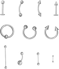 NICENEEDED Pack of 50 Labret Jewellery Made of Stainless Steel Snake Bite Monroe Lip Barbell Ring Ho