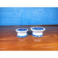 Low candlestick Worship Items with Dragon Pattern in blue glaze and Bat Trang ceramics.