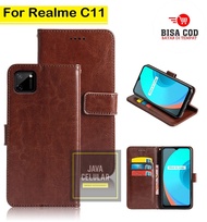 Realme C11 Wallet Case Kulit Casing Dompet Case Wallet Leather Flip Case Oppo Realme C11 Casing hp leather dompet kulit Flip Cover Wallet